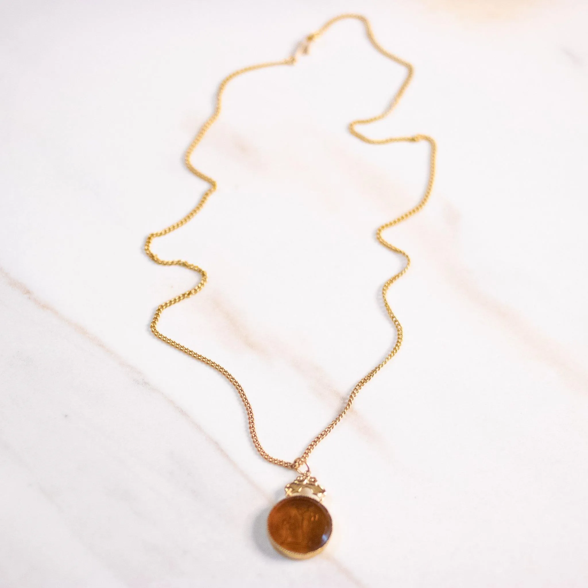 Vintage Gold Mythological Crystal Carved Cameo Necklace