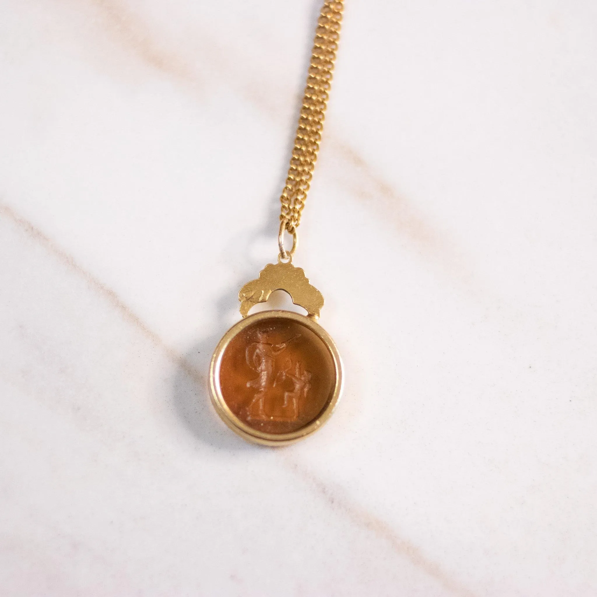 Vintage Gold Mythological Crystal Carved Cameo Necklace