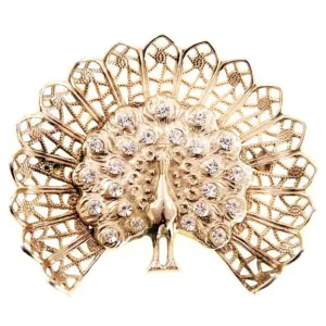 Vintage Gold Peacock Bird Brooch w/Rhinestones 1950s