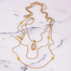 Vintage Goldette Cameo and Bezel Set Crystal Statement Necklace