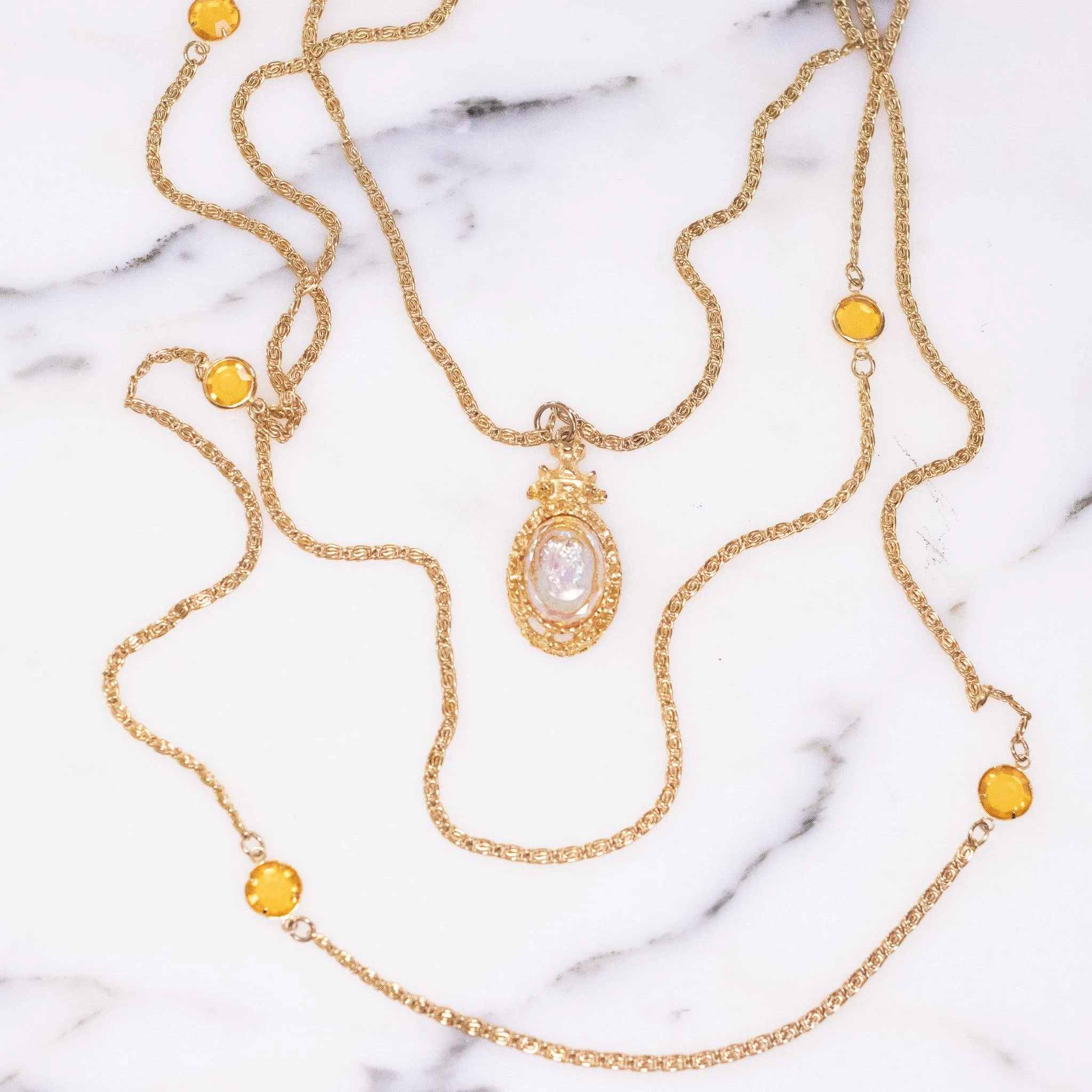 Vintage Goldette Cameo and Bezel Set Crystal Statement Necklace