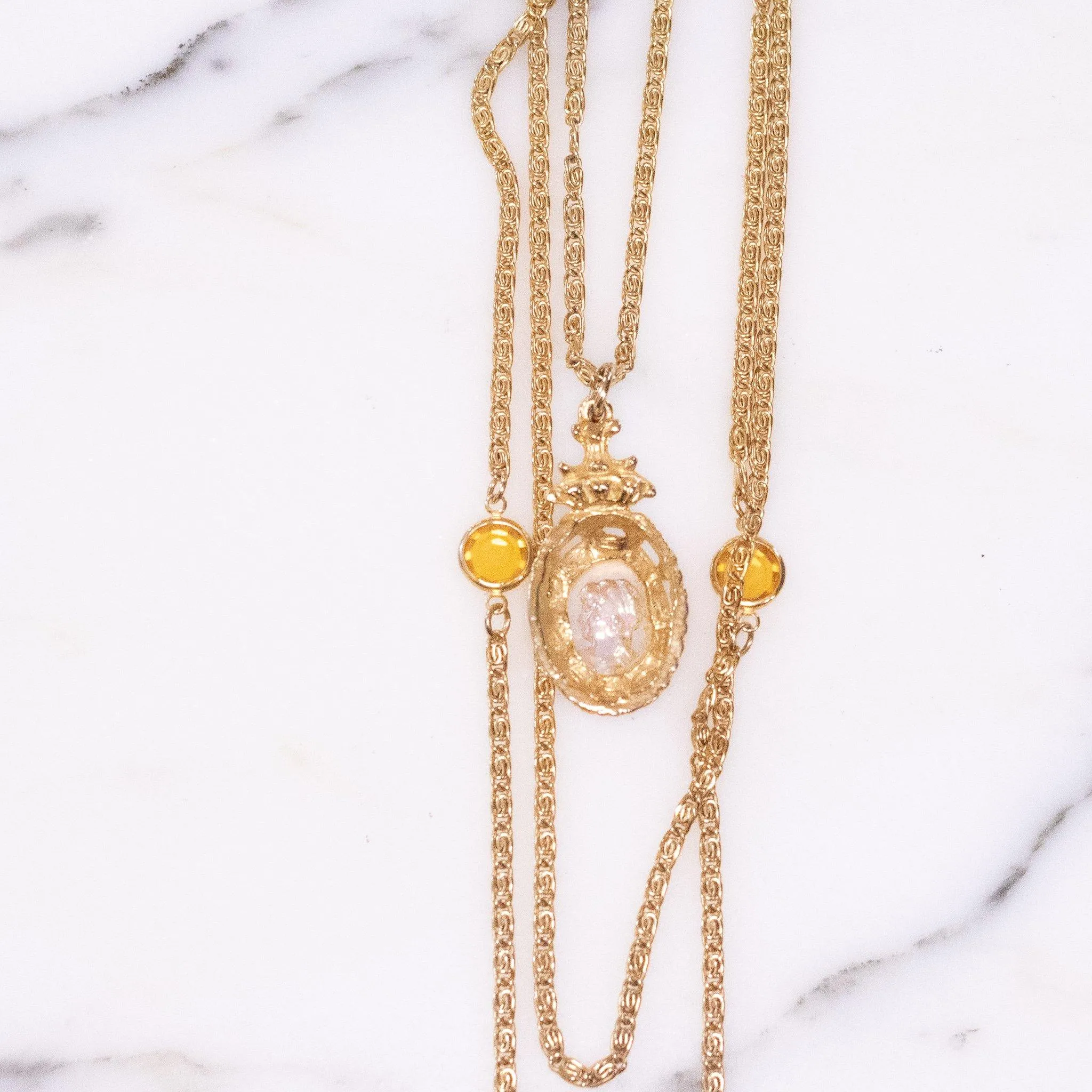 Vintage Goldette Cameo and Bezel Set Crystal Statement Necklace