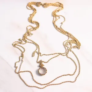 Vintage Goldette Multi Strand Gold Necklace with Etched Crystal Cameo