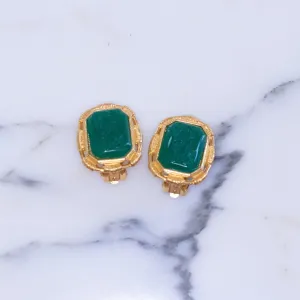 Vintage Green Intaglio Carved Cameo Earrings with Soldier