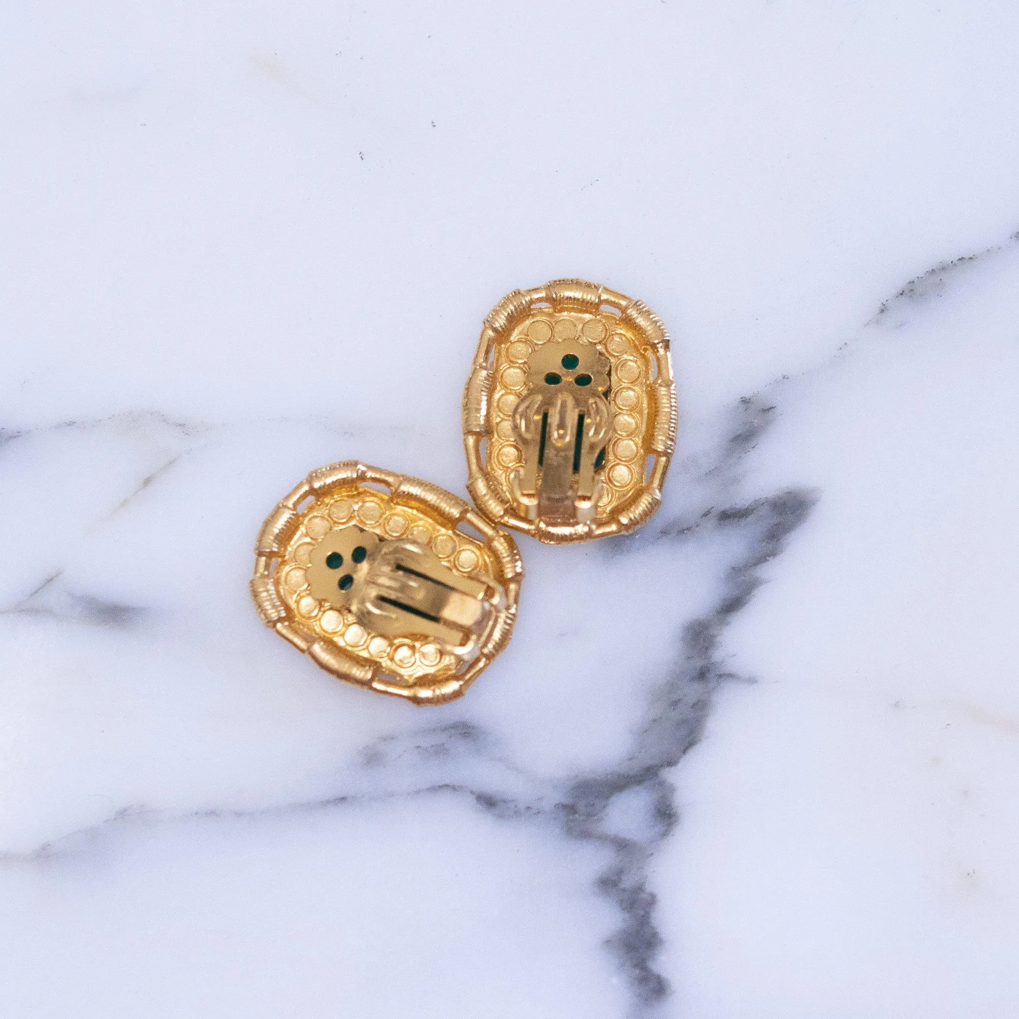 Vintage Green Intaglio Carved Cameo Earrings with Soldier