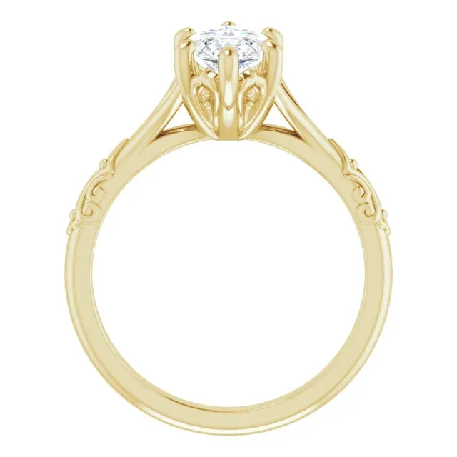 Vintage Inspired Marquise Diamond Solitaire Engagement Ring