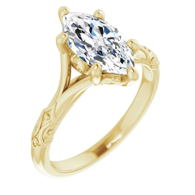Vintage Inspired Marquise Diamond Solitaire Engagement Ring