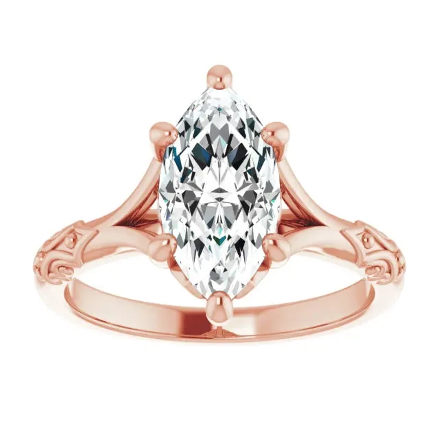Vintage Inspired Marquise Diamond Solitaire Engagement Ring