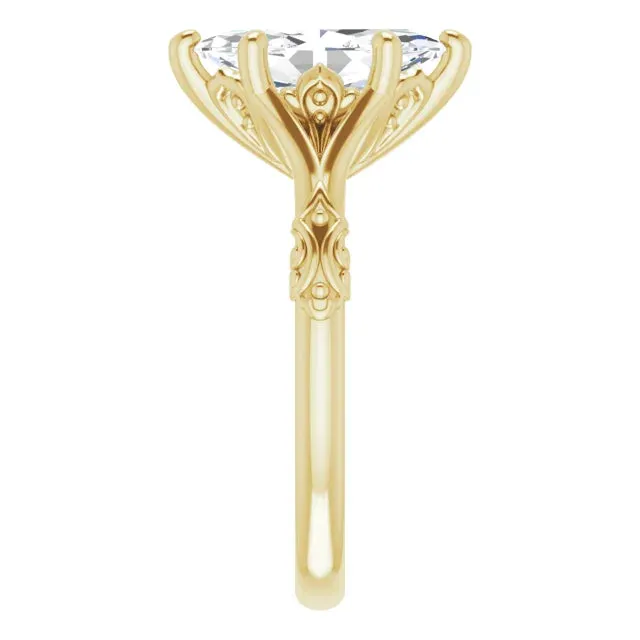 Vintage Inspired Marquise Diamond Solitaire Engagement Ring