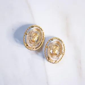 Vintage Intaglio Carved Crystal Cameo Statement Earrings