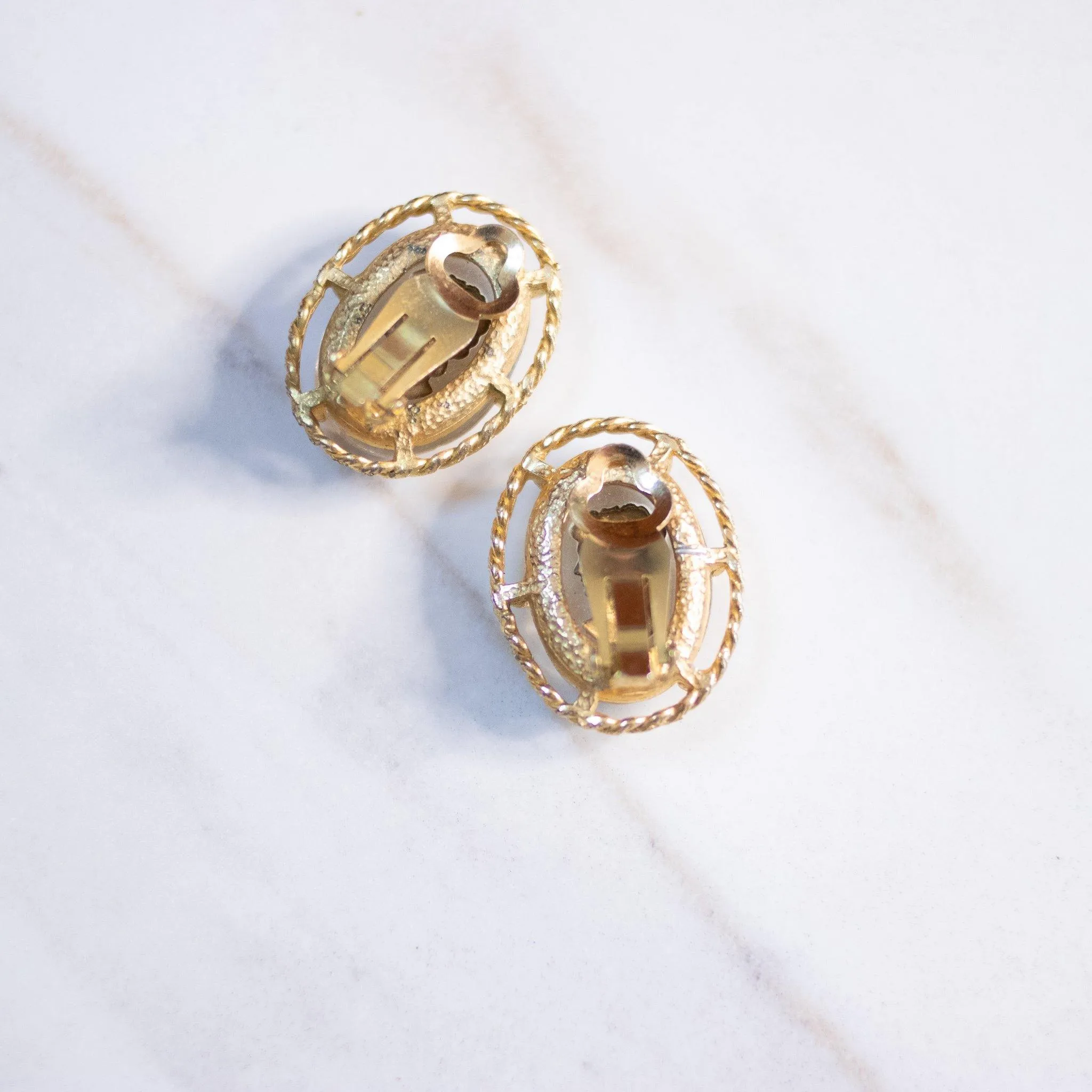 Vintage Intaglio Carved Crystal Cameo Statement Earrings