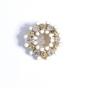 Vintage Milk Glass, Rhinestones and Filigree Bead Brooch