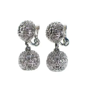 Vintage Monet Silver Filigree Danging Bead Earrings