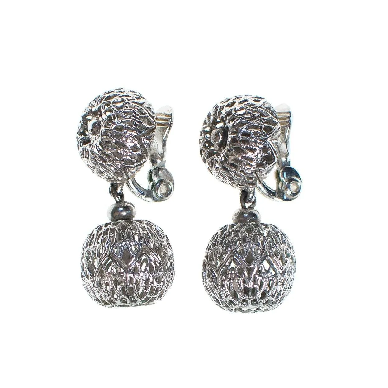 Vintage Monet Silver Filigree Danging Bead Earrings