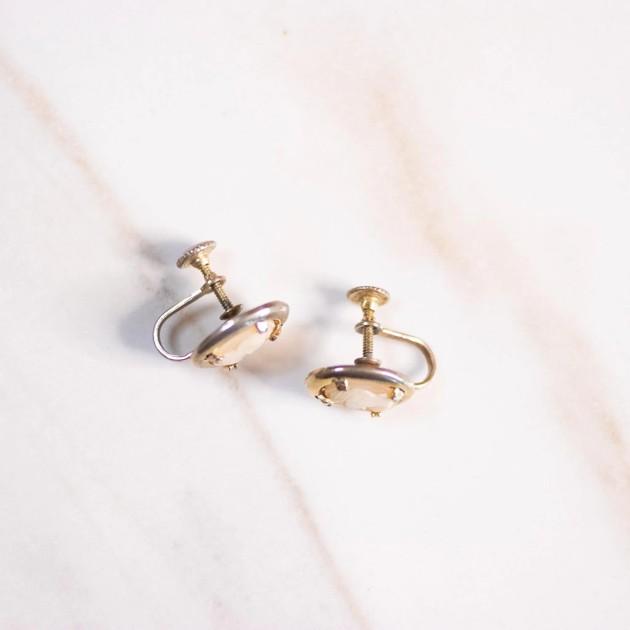 Vintage Petite Gold Shell Cameo Earrings