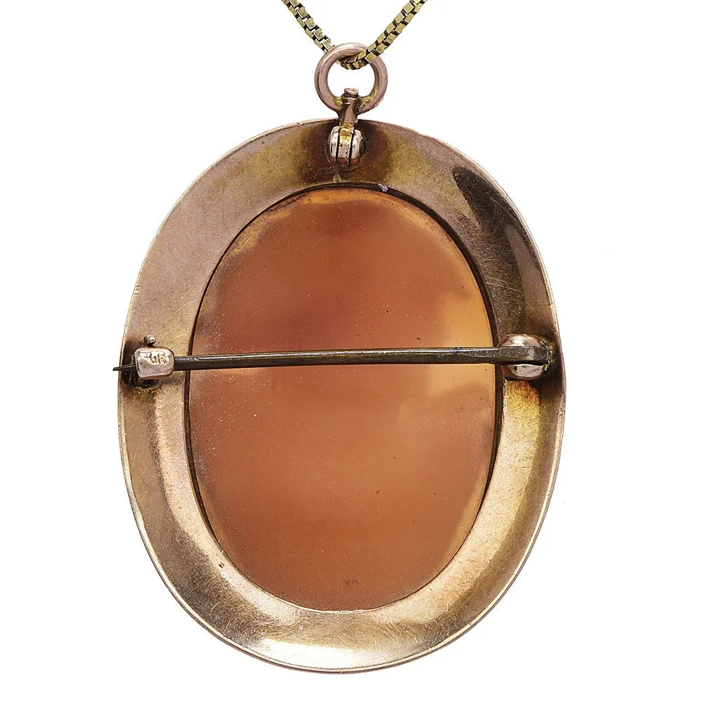 Vintage Portrait Shell Cameo Pin/Pendant Framed in 10K Yellow Gold