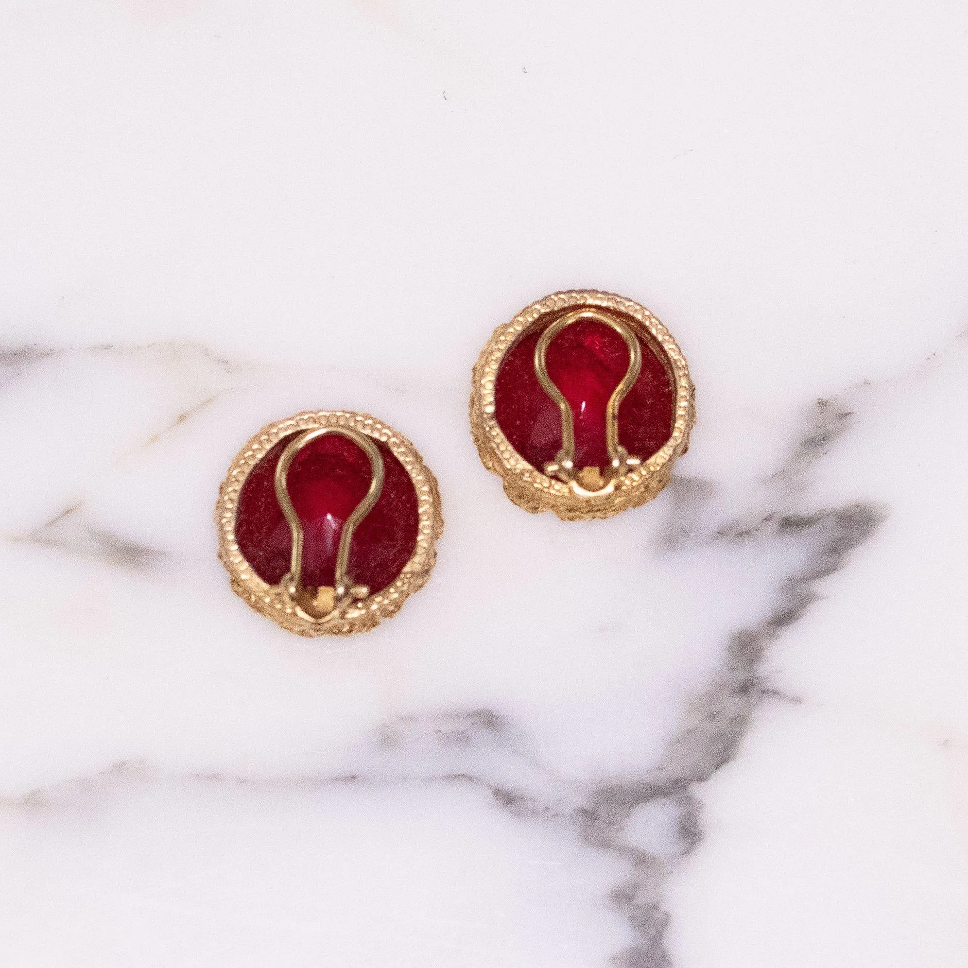 Vintage Red Intaglio Cameo Earrings