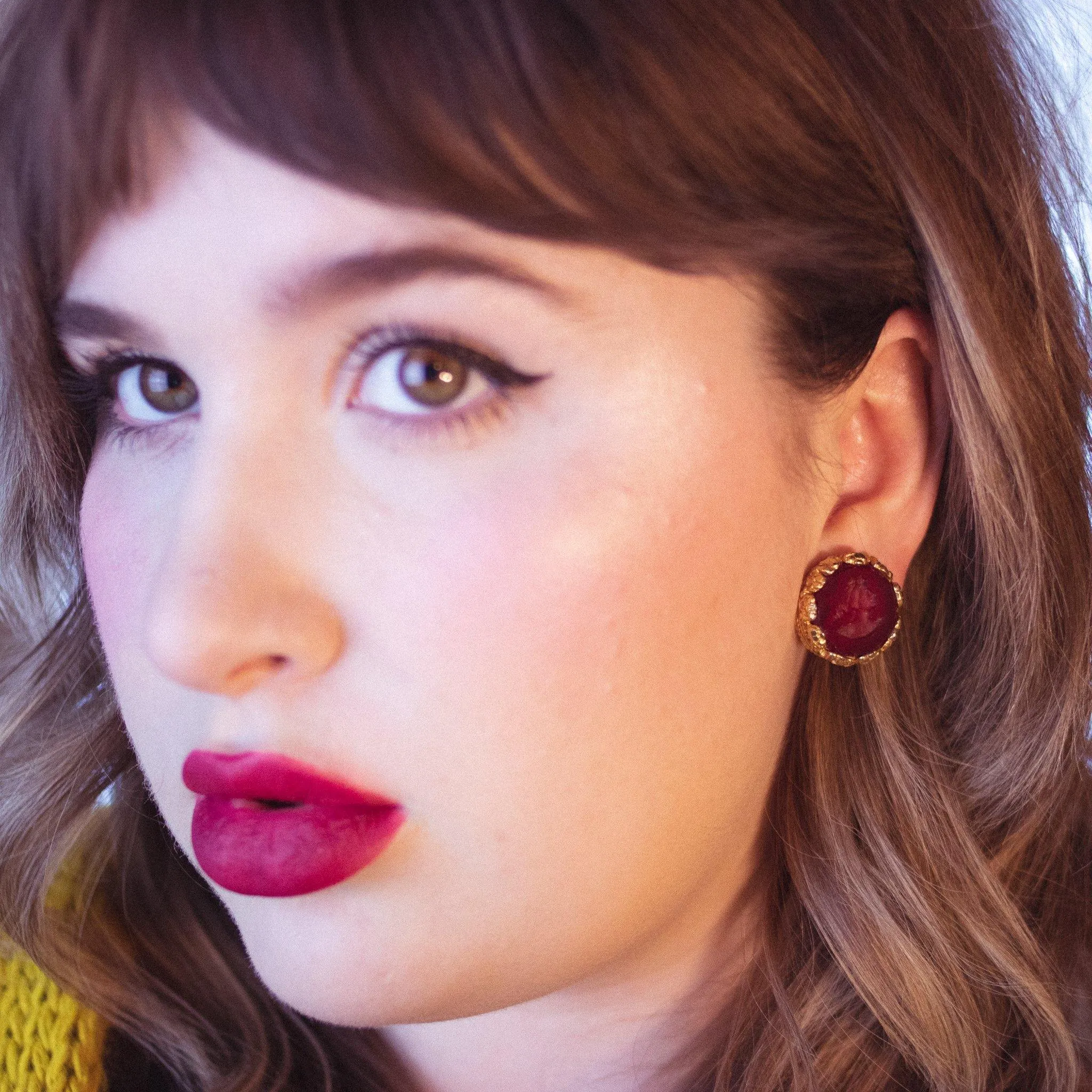 Vintage Red Intaglio Cameo Earrings
