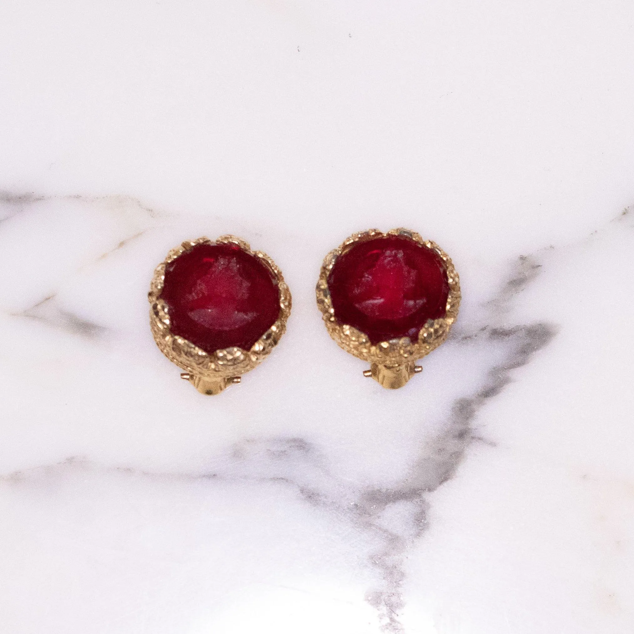 Vintage Red Intaglio Cameo Earrings