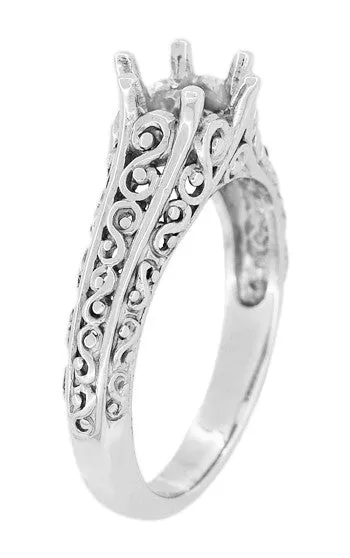 Vintage Style Filigree Flowing Scrolls 1/2 Carat Diamond Engagement Ring Setting in 14 Karat White Gold