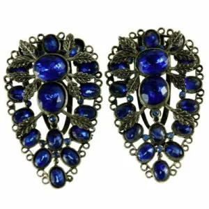 Vintage Teardrop Large Blue Stones Dress Clips 1930S