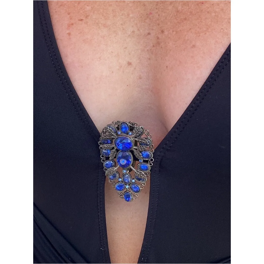 Vintage Teardrop Large Blue Stones Dress Clips 1930S