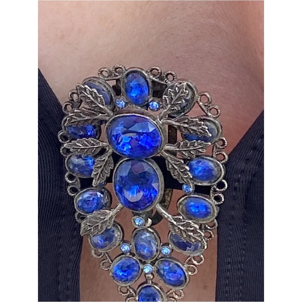 Vintage Teardrop Large Blue Stones Dress Clips 1930S