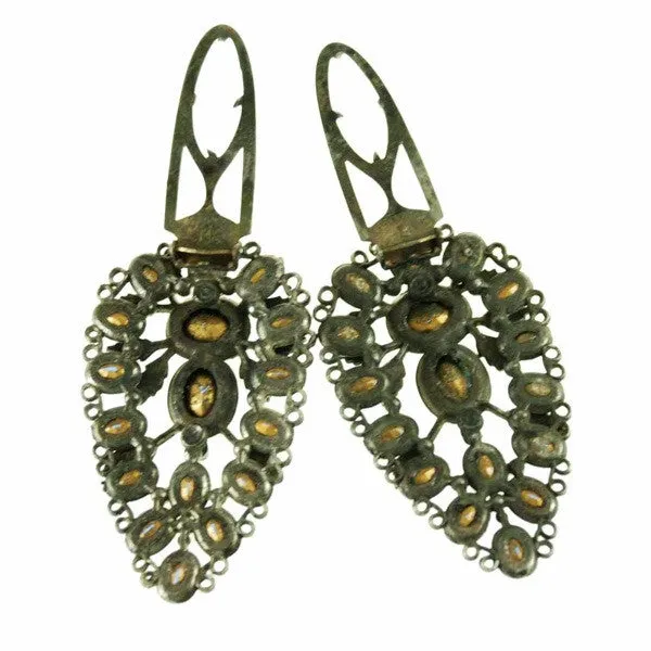 Vintage Teardrop Large Blue Stones Dress Clips 1930S