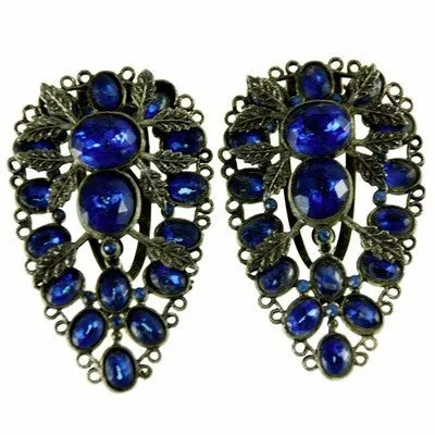 Vintage Teardrop Large Blue Stones Dress Clips 1930S