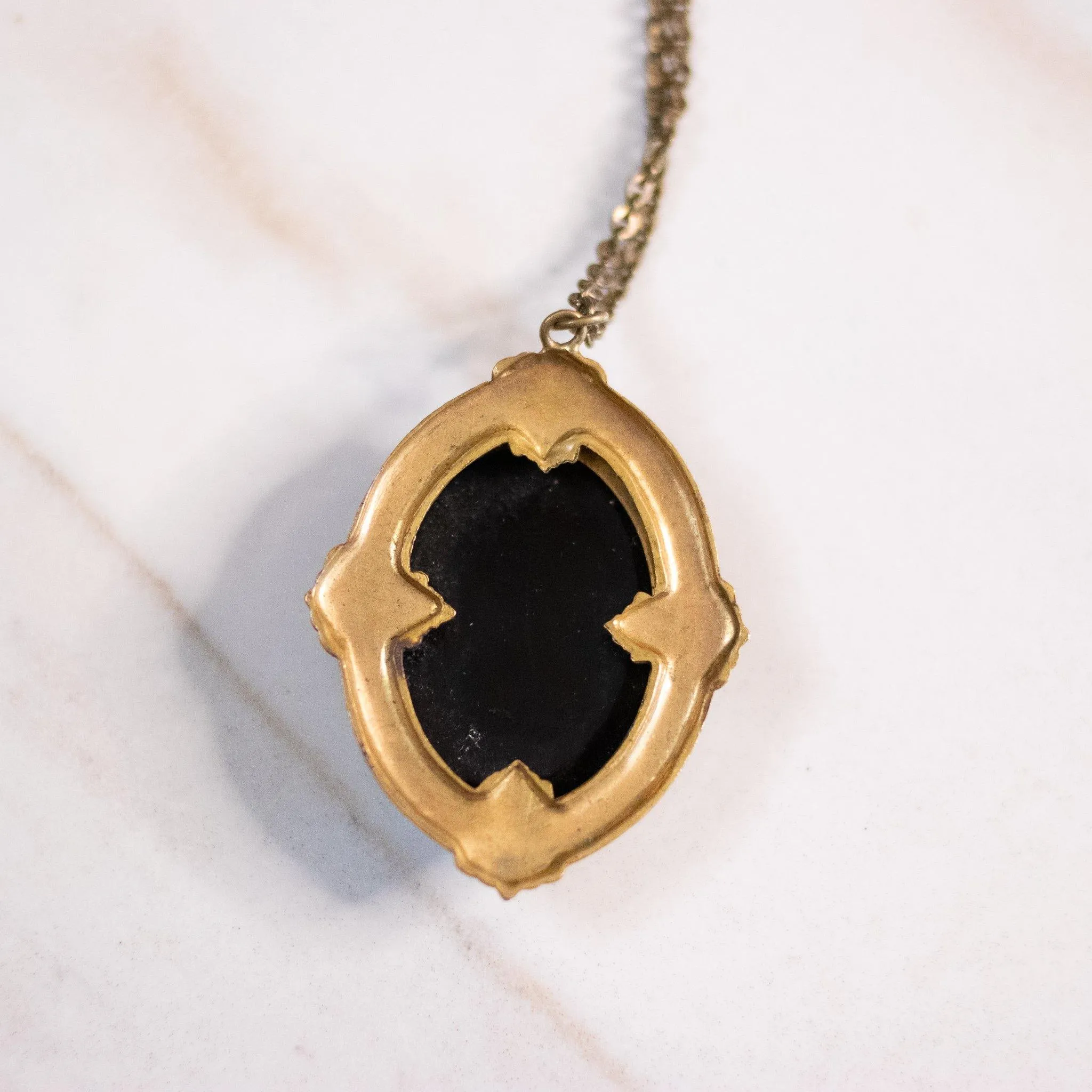 Vintage Victorian Revival Black Lucite Cameo Necklace