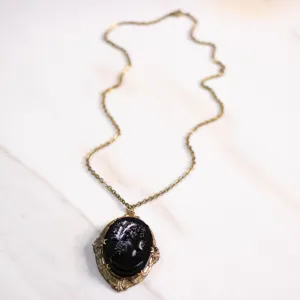 Vintage Victorian Revival Black Lucite Cameo Necklace
