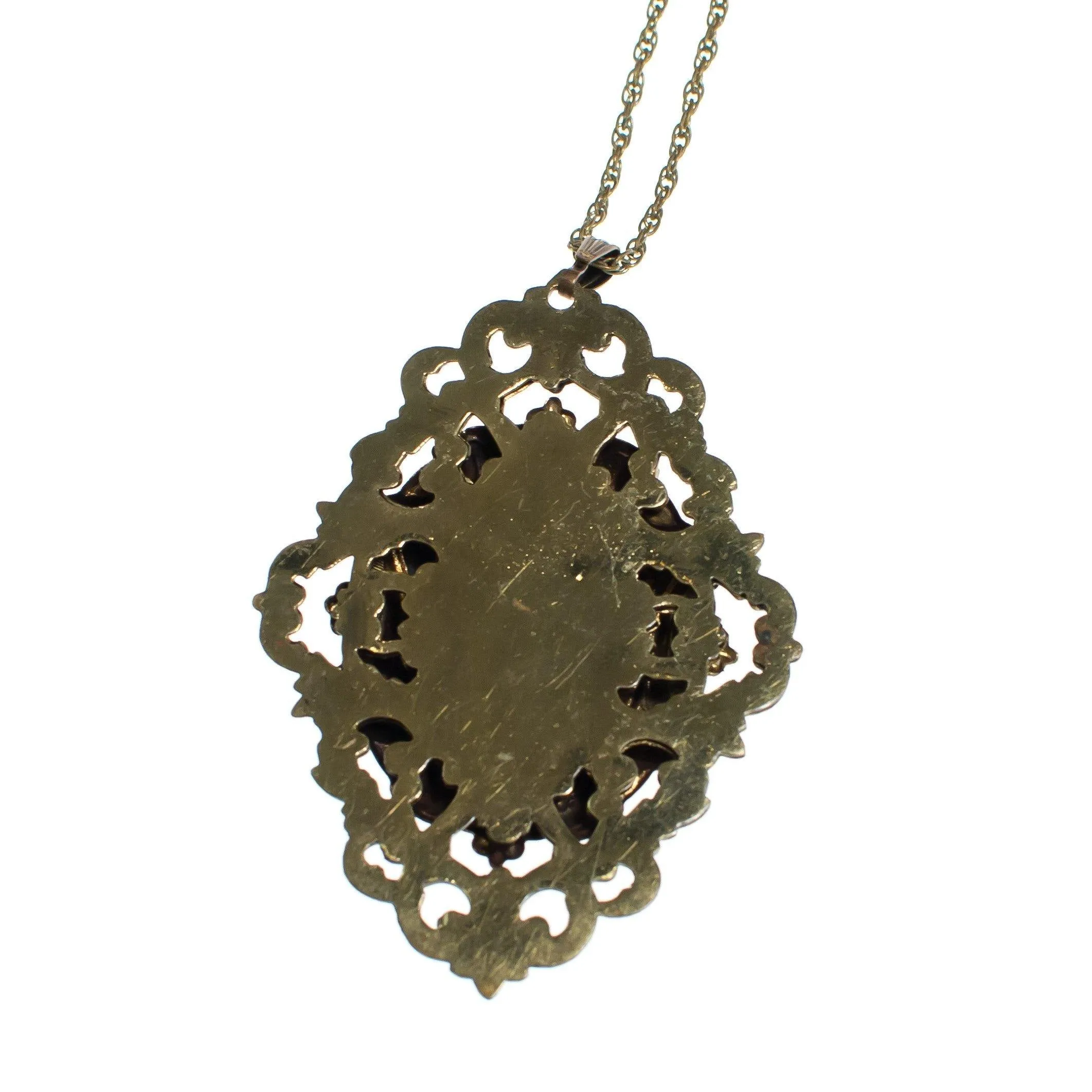 Vintage Victorian Revival Jet Black Cameo in Antique Gold Necklace