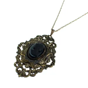 Vintage Victorian Revival Jet Black Cameo in Antique Gold Necklace