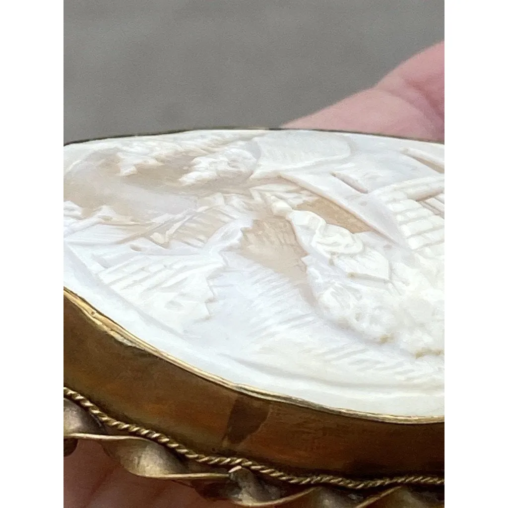 Vintage Victorian Shell Cameo Brooch Large Scenic