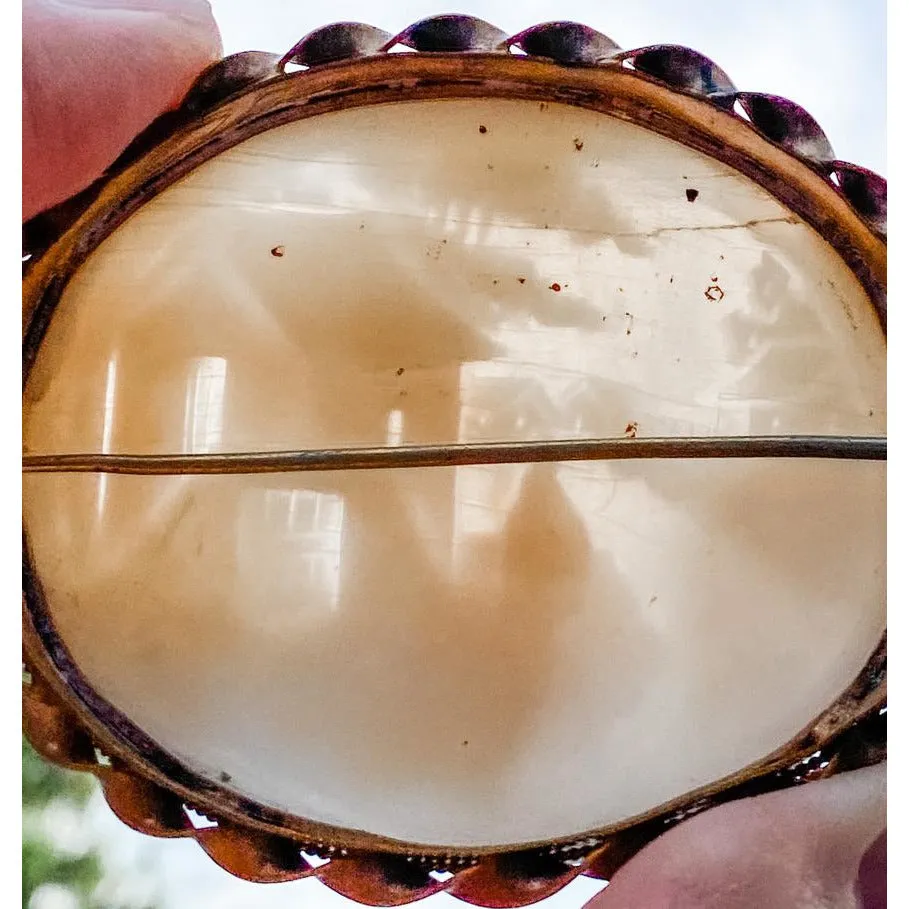 Vintage Victorian Shell Cameo Brooch Large Scenic
