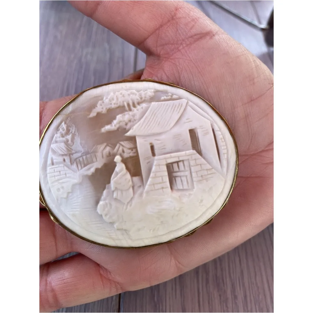 Vintage Victorian Shell Cameo Brooch Large Scenic