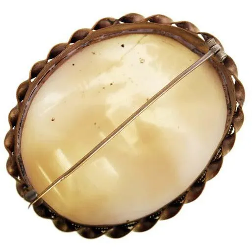 Vintage Victorian Shell Cameo Brooch Large Scenic
