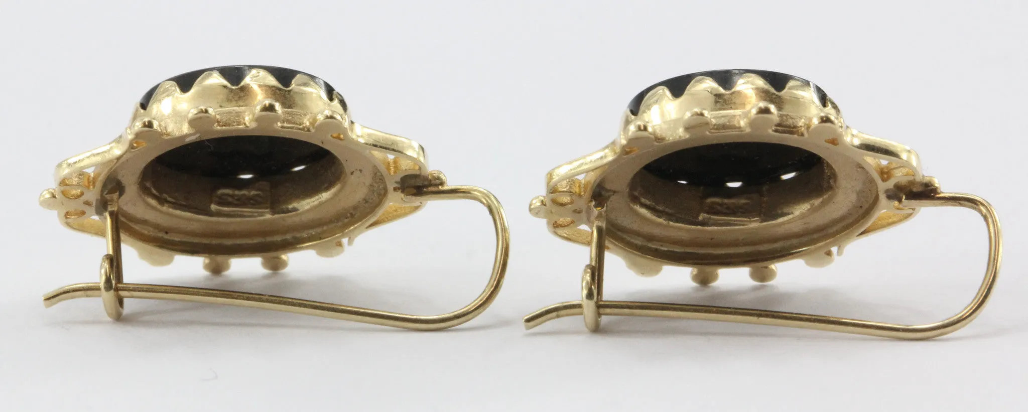 Vintage Victorian Style 14K Gold Black Onyx Intaglio Roman Cameo Earrings