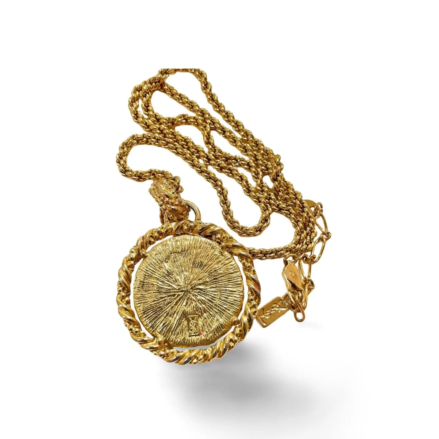 Vintage Yves Saint Laurent golden chain necklace with golden and black Queen cameo design pendant top. 060123ac7