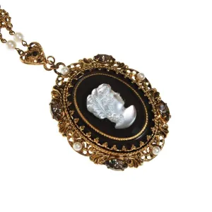 West Germany Black and White Cameo Pendant Necklace