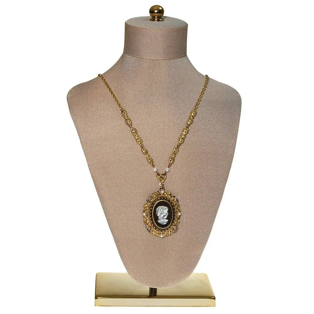 West Germany Black and White Cameo Pendant Necklace