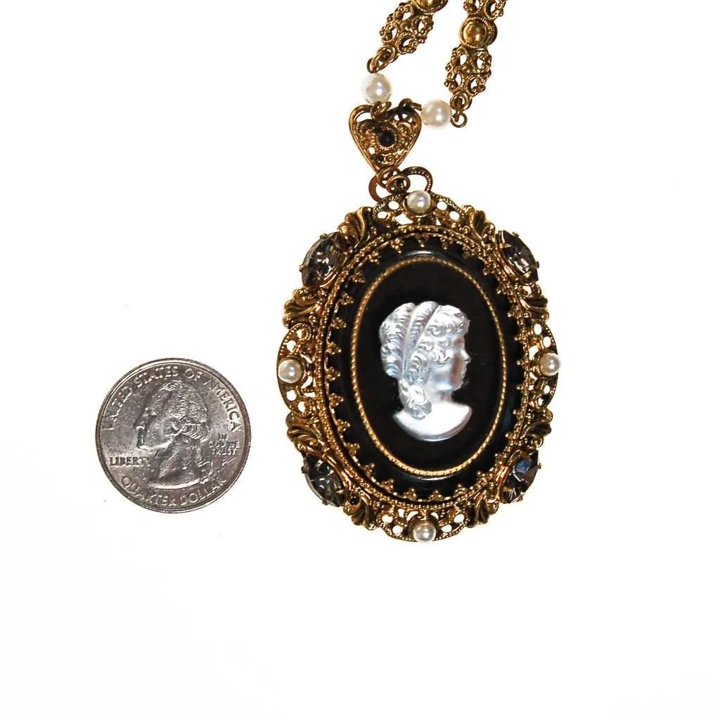 West Germany Black and White Cameo Pendant Necklace
