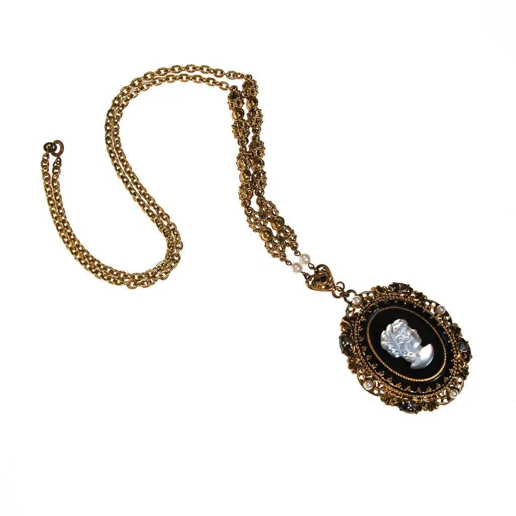 West Germany Black and White Cameo Pendant Necklace
