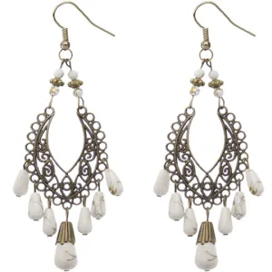 White Bronze Beaded Filigree Drop Earrings