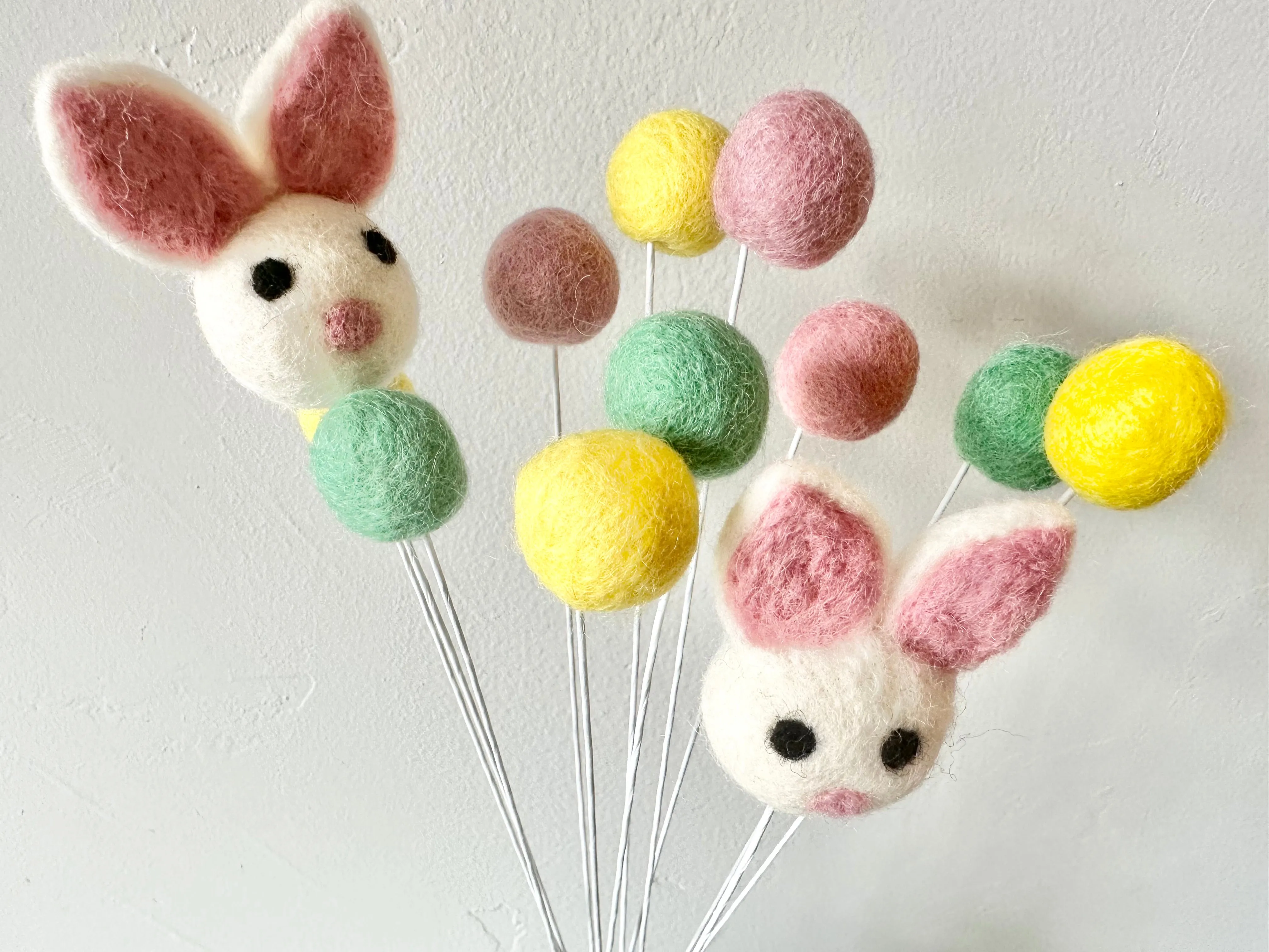 White Bunny & Felt Ball Flower Bouquet