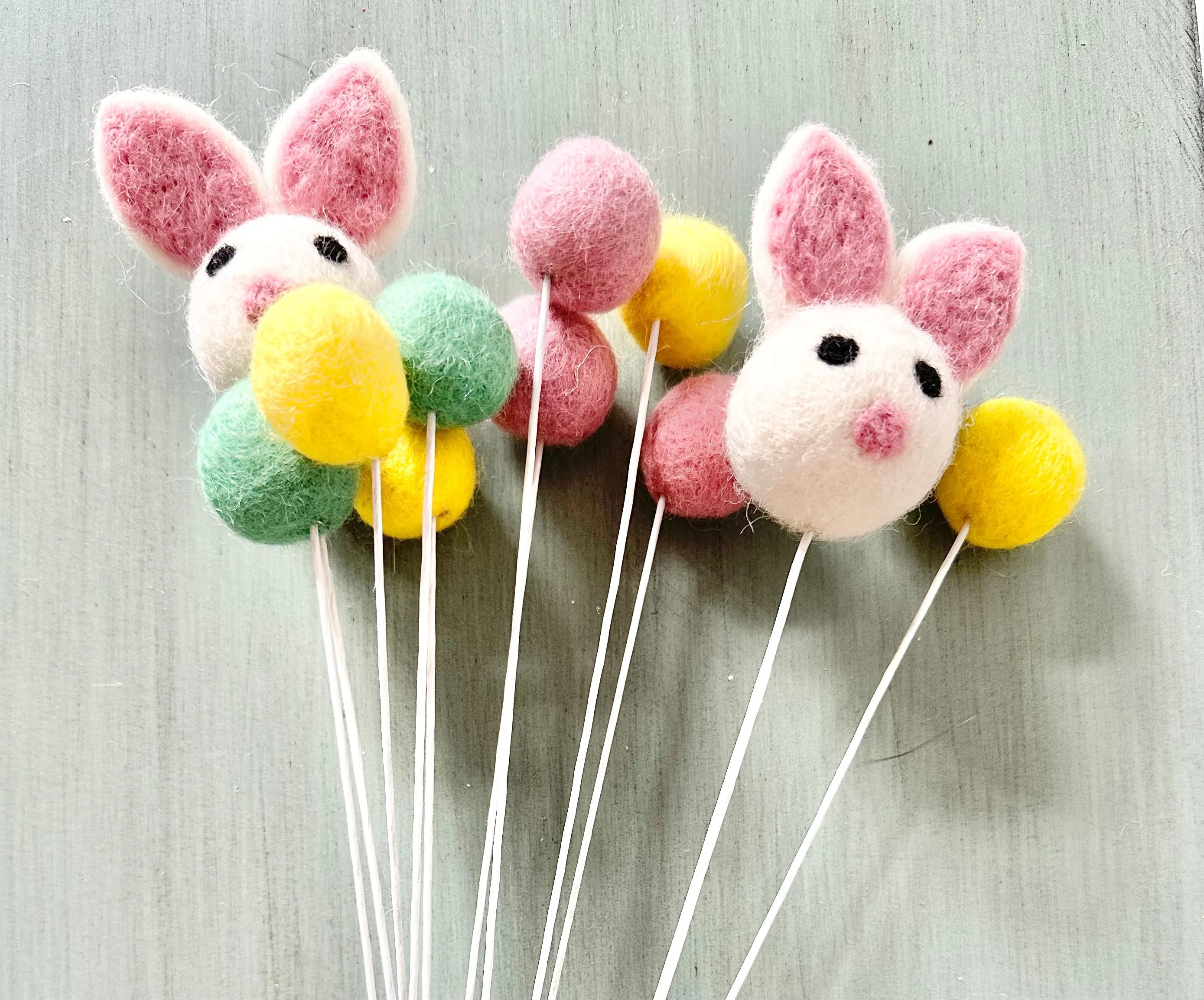 White Bunny & Felt Ball Flower Bouquet