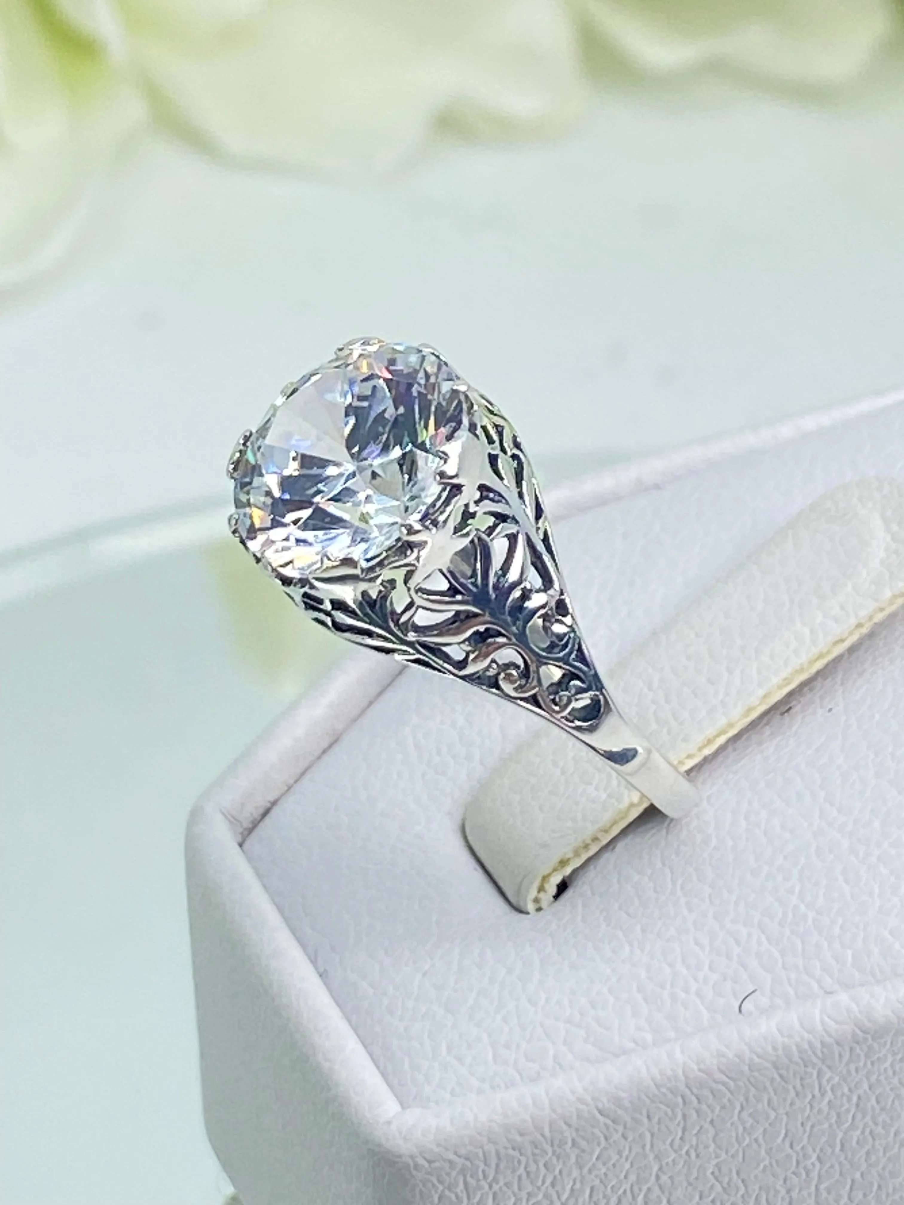 White CZ Ring, Victorian Jewelry, Ivy Ring #D13