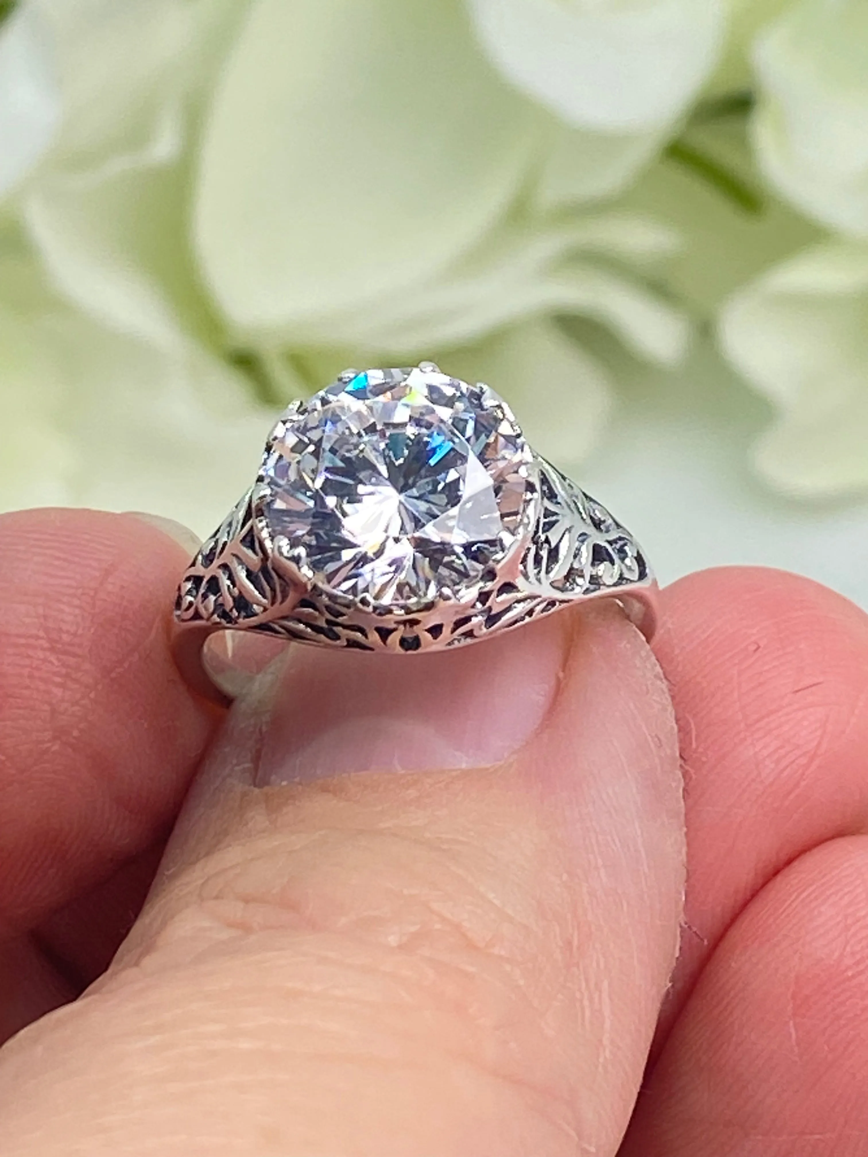 White CZ Ring, Victorian Jewelry, Ivy Ring #D13