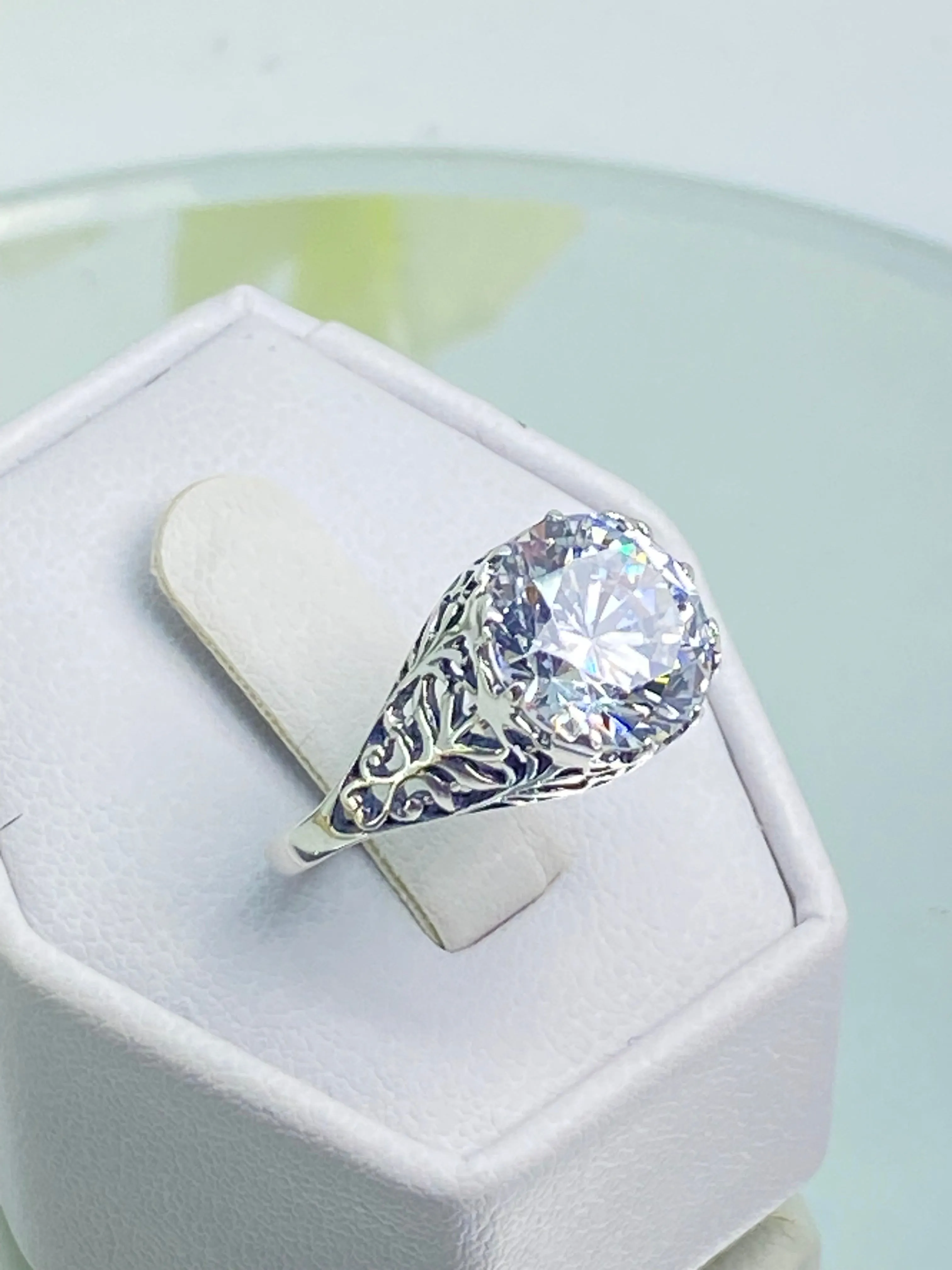 White CZ Ring, Victorian Jewelry, Ivy Ring #D13