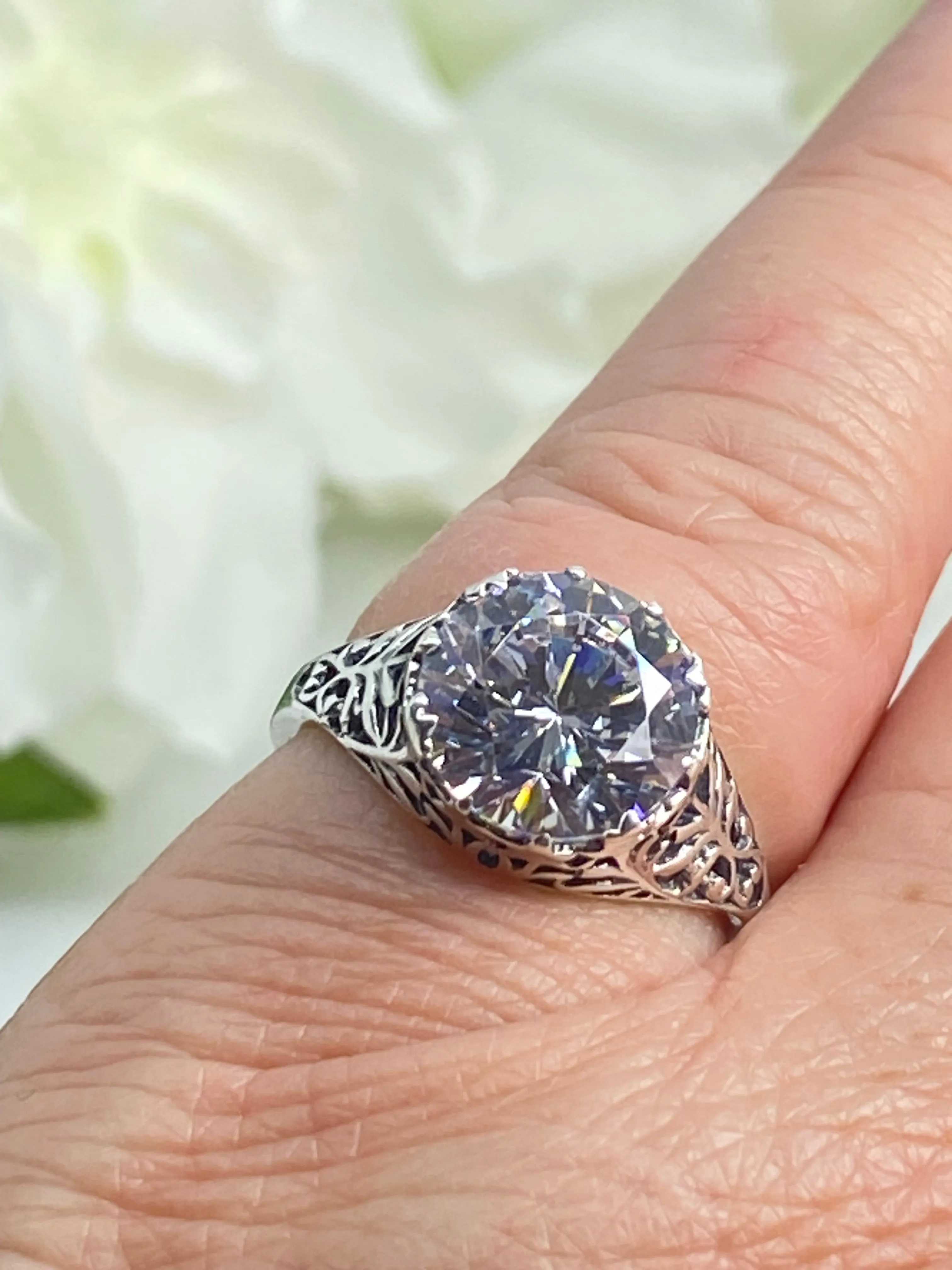 White CZ Ring, Victorian Jewelry, Ivy Ring #D13